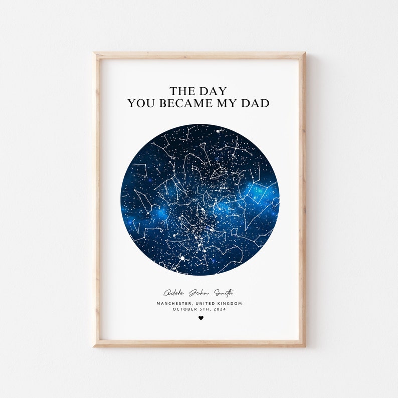 On the Day You Became My Daddy, Personalised Star Map Print, Custom Father