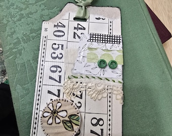 Handmade Altered Journaling tag for Junk Journal Scrapbooking Card Making Paper Crafts. Wood Burned embellishment