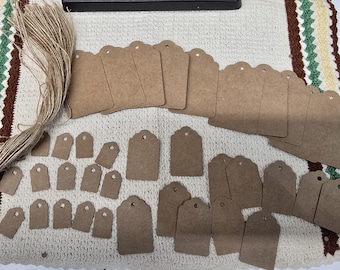37 Kraft Tags for Junk Journaling Scrapbooking Card Making Paper Crafts Various Sizes  & Twine