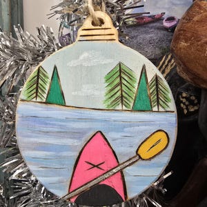 Custom Wood Burned Kayak Ornament Can be personalized with a name. Kayaking Adventure