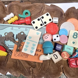 Found Object & Game pieces lot for Mixed Media Assemblage Art