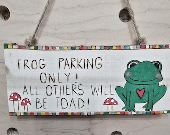 Wood burned FROG Garden theme ART or Wall Hanging. Great gift!