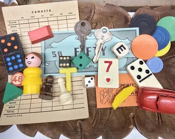 Found Object & Game pieces lot for Mixed Media Assemblage Art