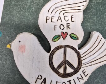 Wood Burned Peace For Palestine Bird Ornament