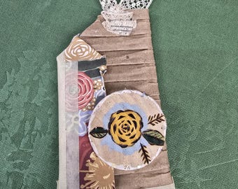 Handmade Altered tag for Junk Journal Scrapbooking Card Making Paper Crafts. Wood Burned embellishment