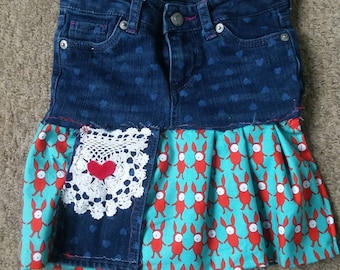 Girls upcycled denim skirt size 4T recycled clothing