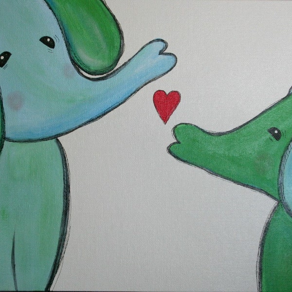 Original Elephant Painting on 11 x 14 inch canvas board NURSERY ART Children BABY shower gift