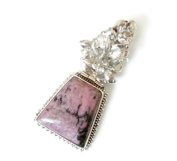 Pink Rhodonite and Sterling Silver Pendant