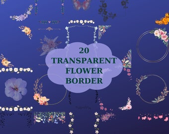 20 Watercolor Flower Border Clipart, Printable Floral Frame (Digital Download)