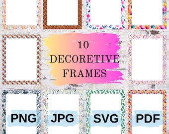 Floral Frame Clipart, Watercolor Flower Border (Digital Download)