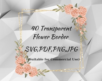 Floral Border Clipart, Wedding Invitation, Scrapbooking (Digital Download)