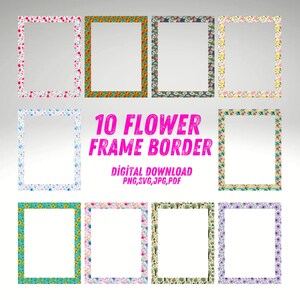 Floral frame png,jpg,pdf,svg, Flowers border clipart, printable floral border, wedding invitation, background,scrapbooking, digital download