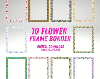 Floral Frame Clipart, Flower Border, Invitation Design (Digital Download)