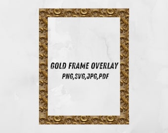 Vintage Gold Frame Overlay, Transparent Clipart (png, svg, jpg, pdf)