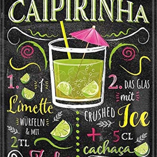 Blechschilder Cocktail Rezept Caipirinha 20x30cm