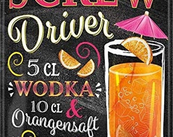 Tin sign Cocktail Recipe Screw Driver 20 x 30 cm
