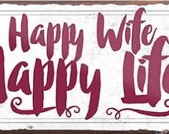 schildkreis24 – Magnete divertente con scritta "Happy Wife Happy Life!" Idea regalo decorativa uomo donna 9,3 x 4 cm