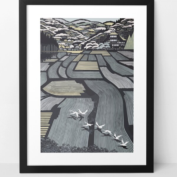 Tranquil Japanese Rice Fields - Limited Edition Art Print, Rice Paddy, Japanese Art Poster, A1/A2/A3/A4/A5