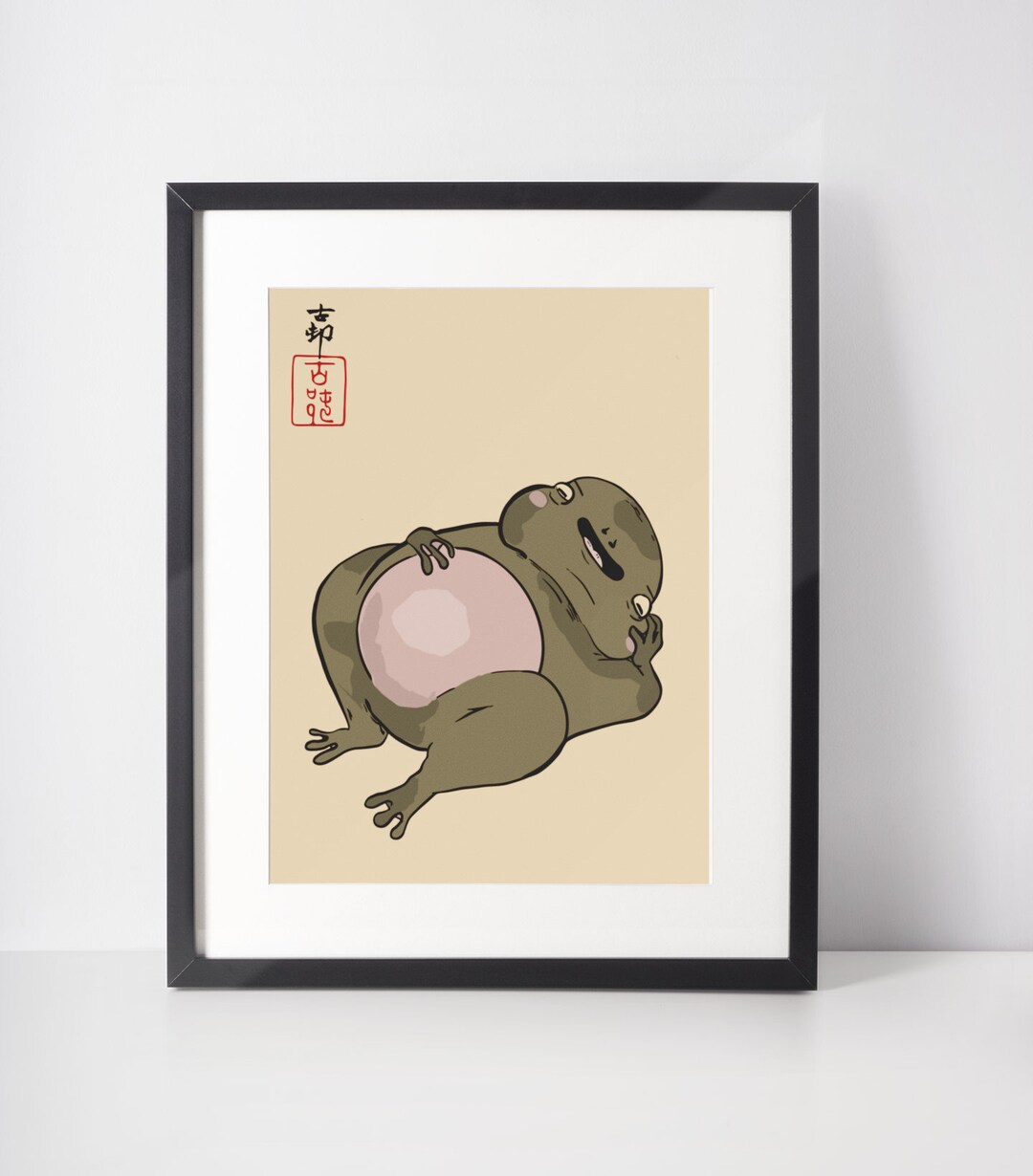 Funny Frog and Cat. Japanese Art. Matsumoto Hoji Poster