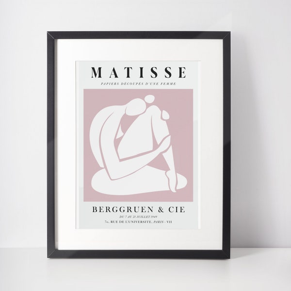 Matisse Une Femme À Genoux Rose Digital Art Print - Stylish Papier Découpes from 1949 Paris Exhibition, A1/A2/A3/A4/A5, Minimalistic, Gifts
