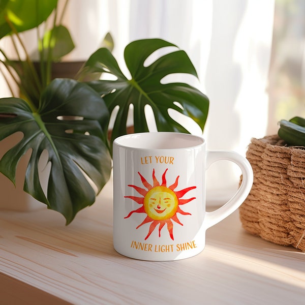 Mug à message motivant- Dessin de Soleil - Let your inner light shine - Cadeau Original - idée Cadeau Meilleure Amie pour Anniversaire