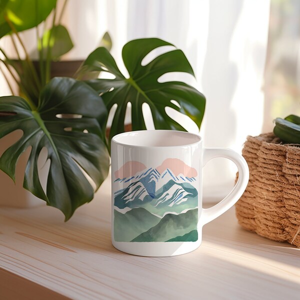 Mug Dessin - Montagne- Cadeau Original - idée Cadeau Meilleure Amie Travail pour Anniversaire