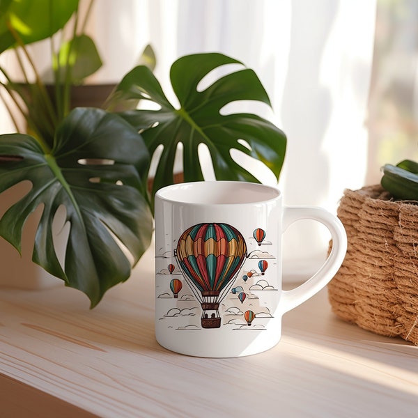 Mug Dessin - Montgolfière - Cadeau Original - idée Cadeau Meilleure Amie Travail pour Anniversaire