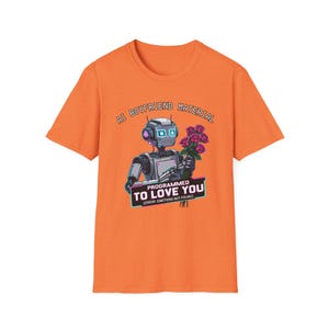 AI Boyfriend Material Glitchcore T-Shirt | "Programmiert, um Sie zu lieben" Roboter-Romanze-Hemd | Tech Satire Bekleidung | Digitale Humor Kleidung