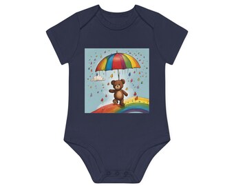 Teddy's Rainbow Paraplu Baby organische romper met korte mouwen