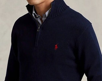 POLO RALPH LAUREN Quarter Zip Pullover Jumper - Inspired Casual Men's V Neck Logo Cotton Jumper Smart Gift For Him