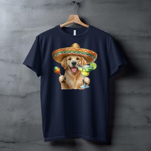 Cinco de Mayo-T-shirt. Golden Retriever Hond draagt Sombrero, Nippend Cocktail Margarita T-shirt, Pet Lover Kleding voor de zomer