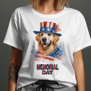 Patriotic Golden Retriever T-Shirt, Sweatshirt, Hoodie, Long Sleeve Tee and V-Neck Memorial Day USA Flag Dog Tee, Unisex American Pride Top