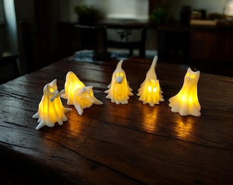 Figurine de chien fantôme, décoration de bureau d'halloween, veilleuse d'halloween, automne, décoration d'intérieur, décoration d'étagère, cadeau pour les amoureux des chiens, cadeau d'Halloween, lumières LED