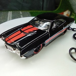 1972 Gran Torino sport ( VINTAGE Hot wheels ) diecast Car custom Keychain Rare gift black mattel