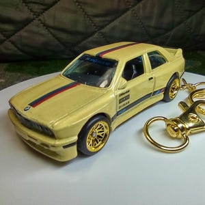 BMW M3 E30 series race drift car custom diecast Keychain Dinan M edition yellow Hot Wheels matchbox gift birthday anniversary husband son