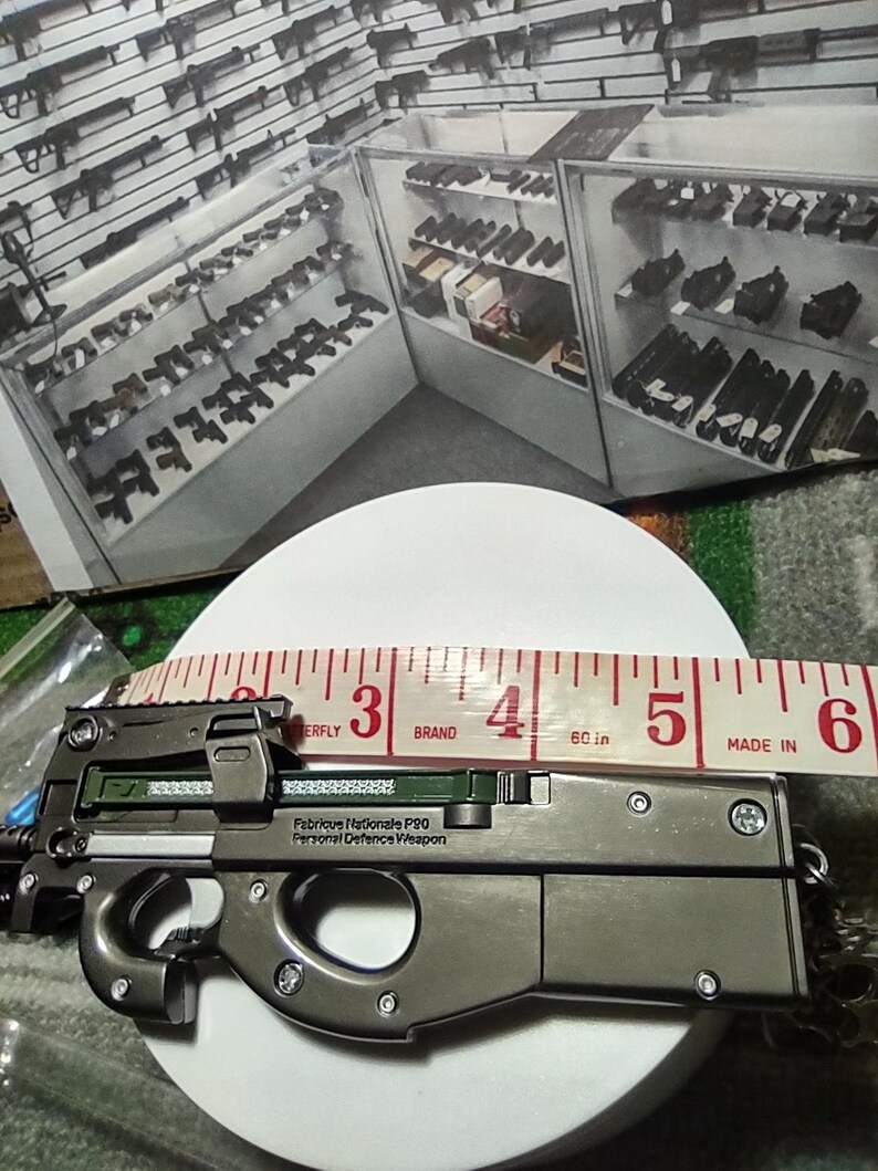 Mini P90 Rifle Gun Custom Metal Keychain Ornament Gift Son Daughter