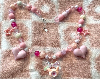 Cute Alien Hearts Beaded Necklace