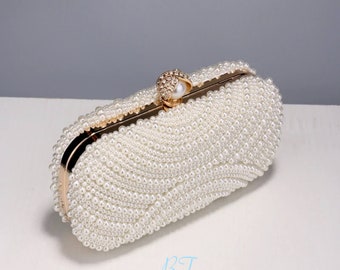 Perlenweiße Clutch Tasche, Ivory weiße Clutch Tasche.