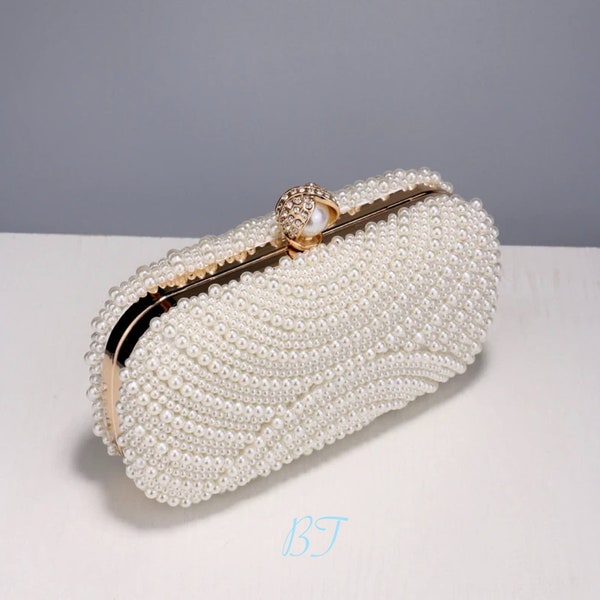 Pearl white clutch bag, Ivory white clutch bag.