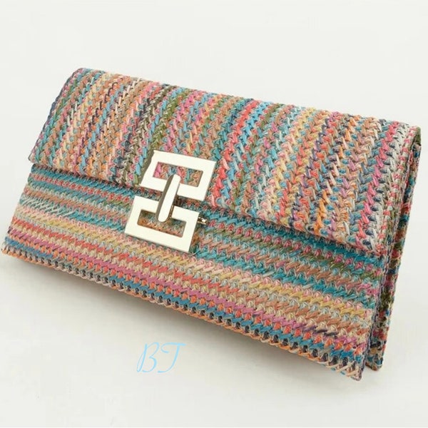 Stunning woven gold and multi-coloured clutch bags.