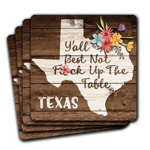 Funny TEXAS State Pride Fck Up The Table Souvenir 4pc Coaster Gift Set image 1