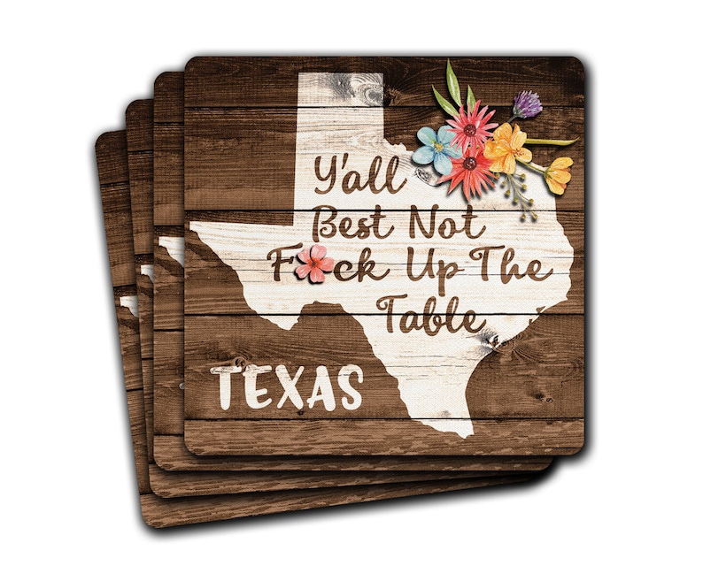 Funny TEXAS State Pride Fck Up The Table Souvenir 4pc Coaster Gift Set image 1