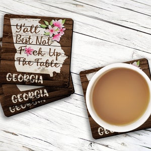 GEORGIA State Pride Dont Fck Up The Table Souvenir 4pc Drink Coaster Gift Set image 2