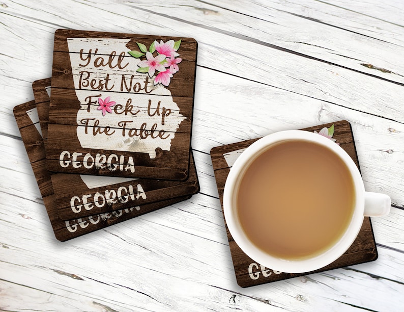 GEORGIA State Pride Dont Fck Up The Table Souvenir 4pc Drink Coaster Gift Set image 2