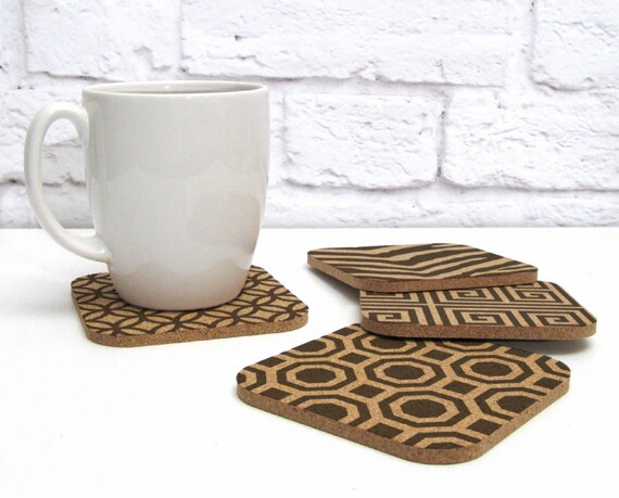 Hollywood Regency Pattern Modern Cork Coaster Set