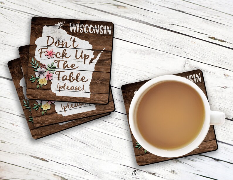 WISCONSIN State Pride Don't Fck Up The Table Souvenir 4pc Coaster Gift Set Madison Milwaukee image 2