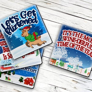 Christmas Wine Funny Holiday Pun Cute Retro Coaster Gift Set of 4 image 4