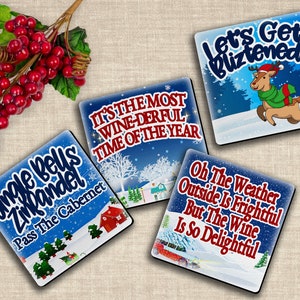 Christmas Wine Funny Holiday Pun Cute Retro Coaster Gift Set of 4 image 6