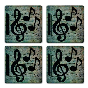 Treble Clef Music Notes Drink Coaster Set of 4 Gift Idea for Music Piano Guitar Teacher Student image 1