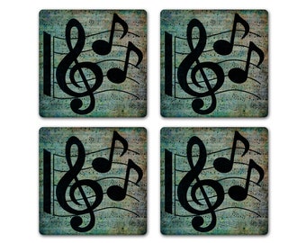 Treble Clef Music Notes Drink Coaster Set of 4 Gift Idea for Music Piano Guitar Teacher Student